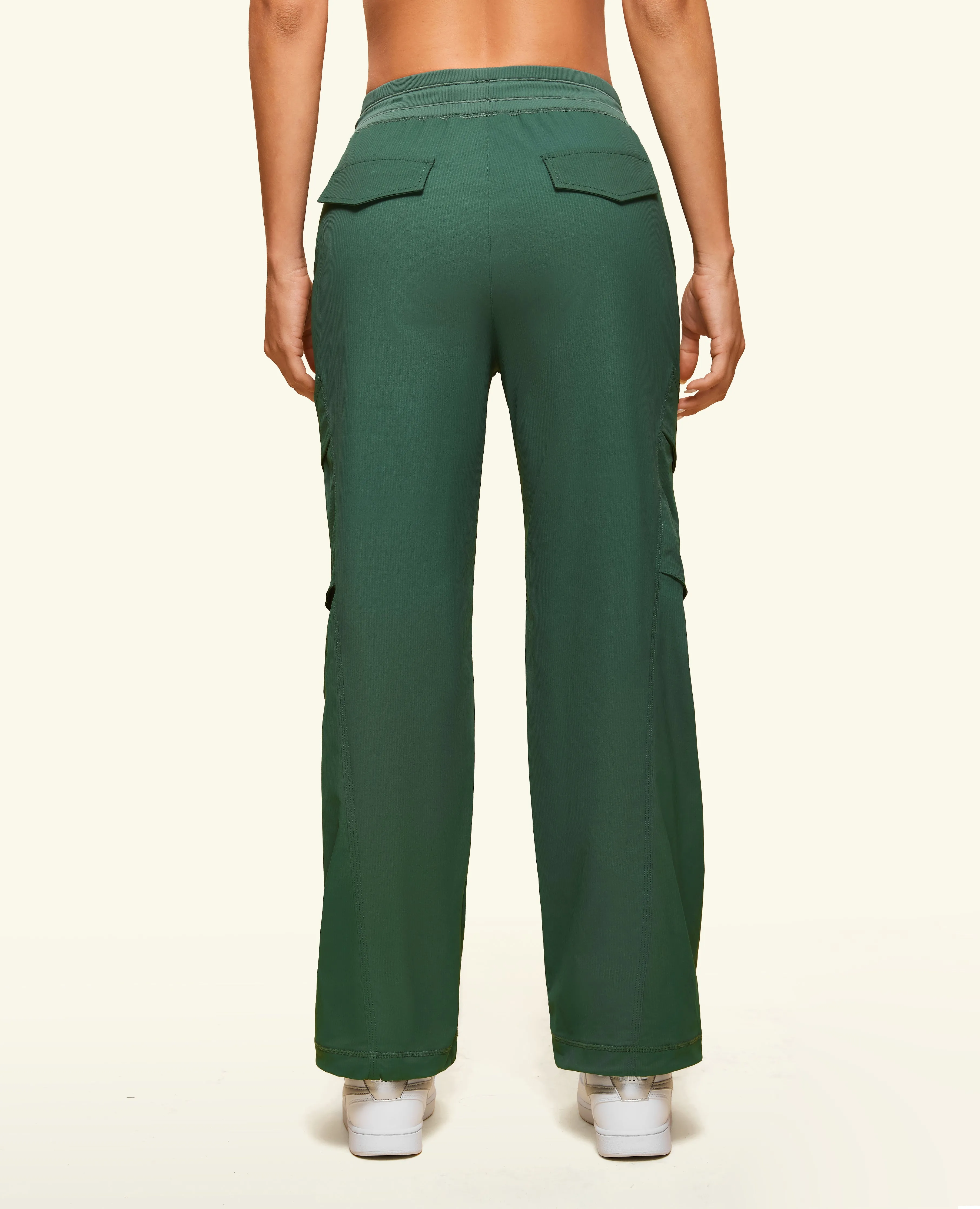 Drawstring Pocket Loose Fit Pants - Grey Copper Green