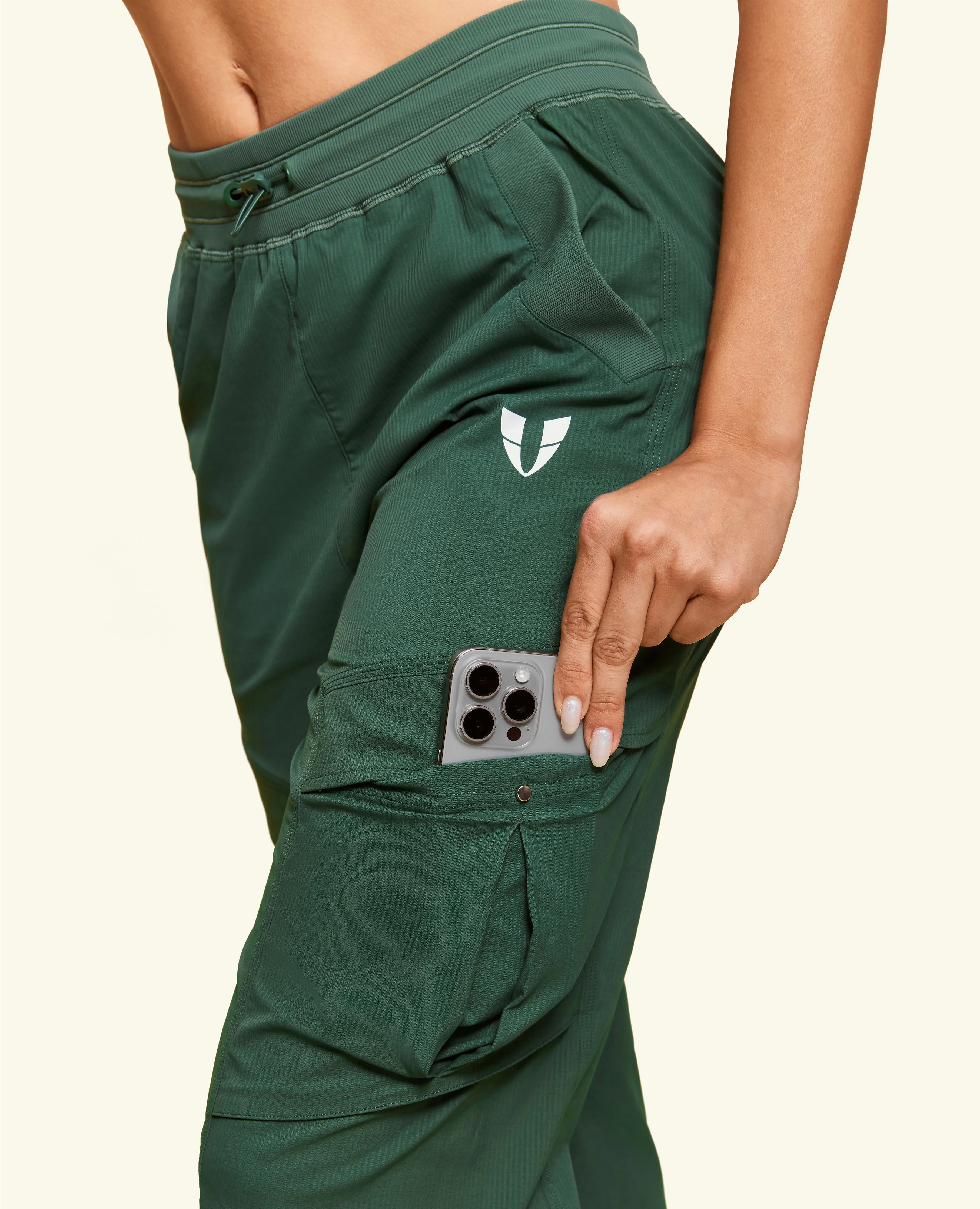 Drawstring Pocket Loose Fit Pants - Grey Copper Green