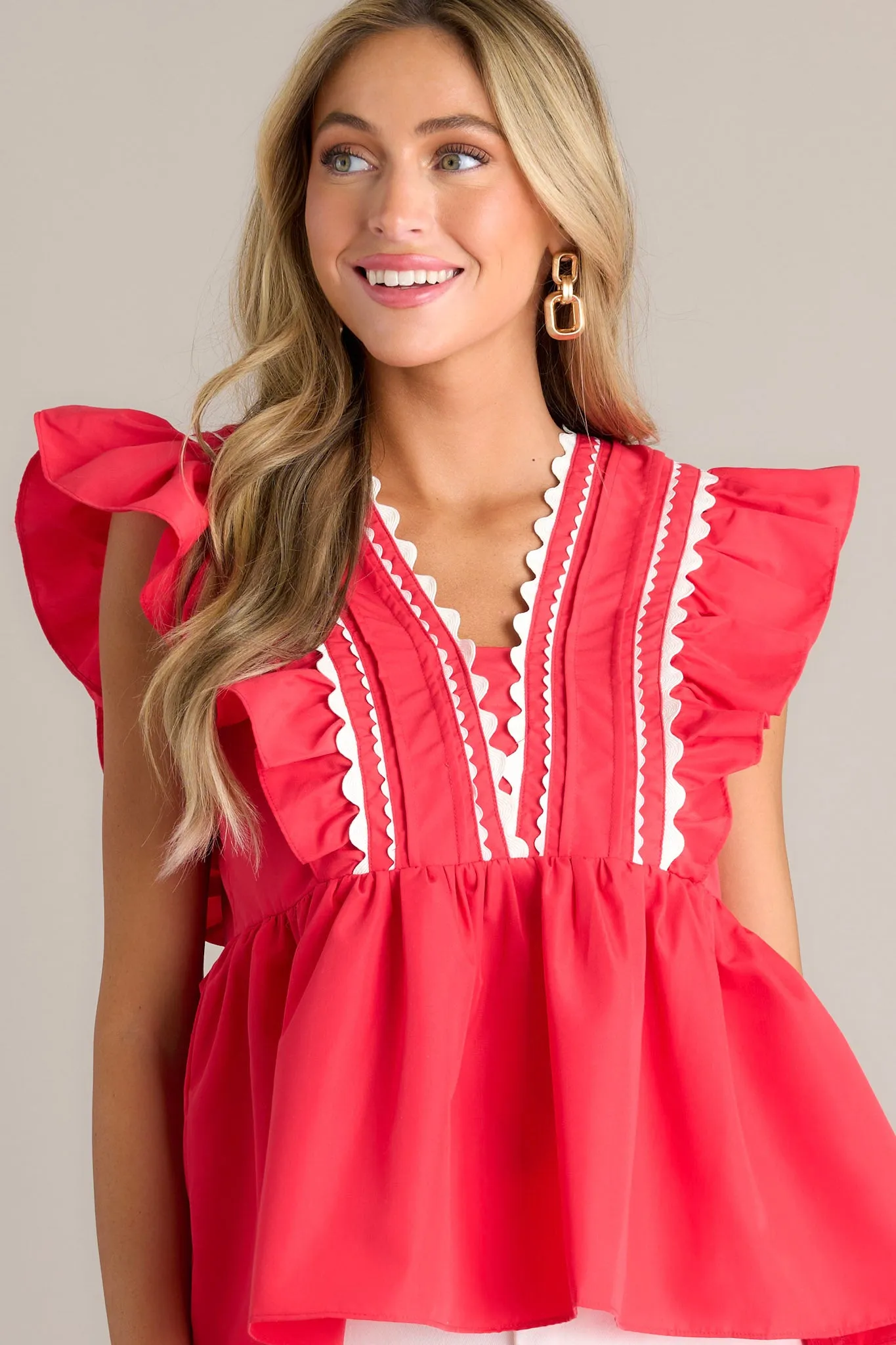 Elegant Affair Red Flutter Sleeve Babydoll Top