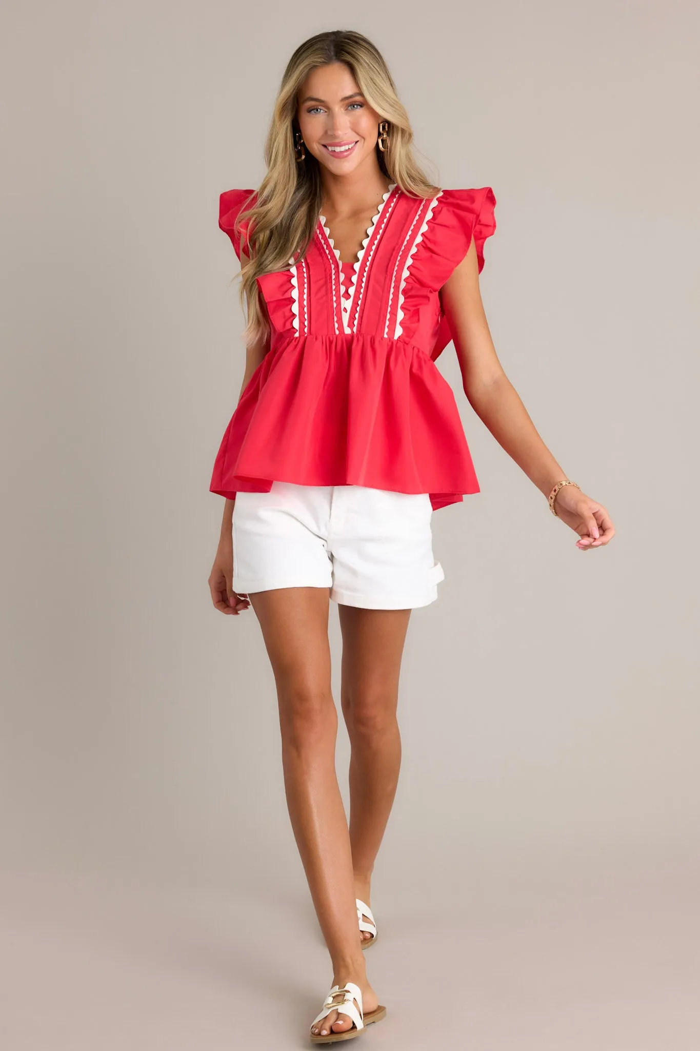 Elegant Affair Red Flutter Sleeve Babydoll Top