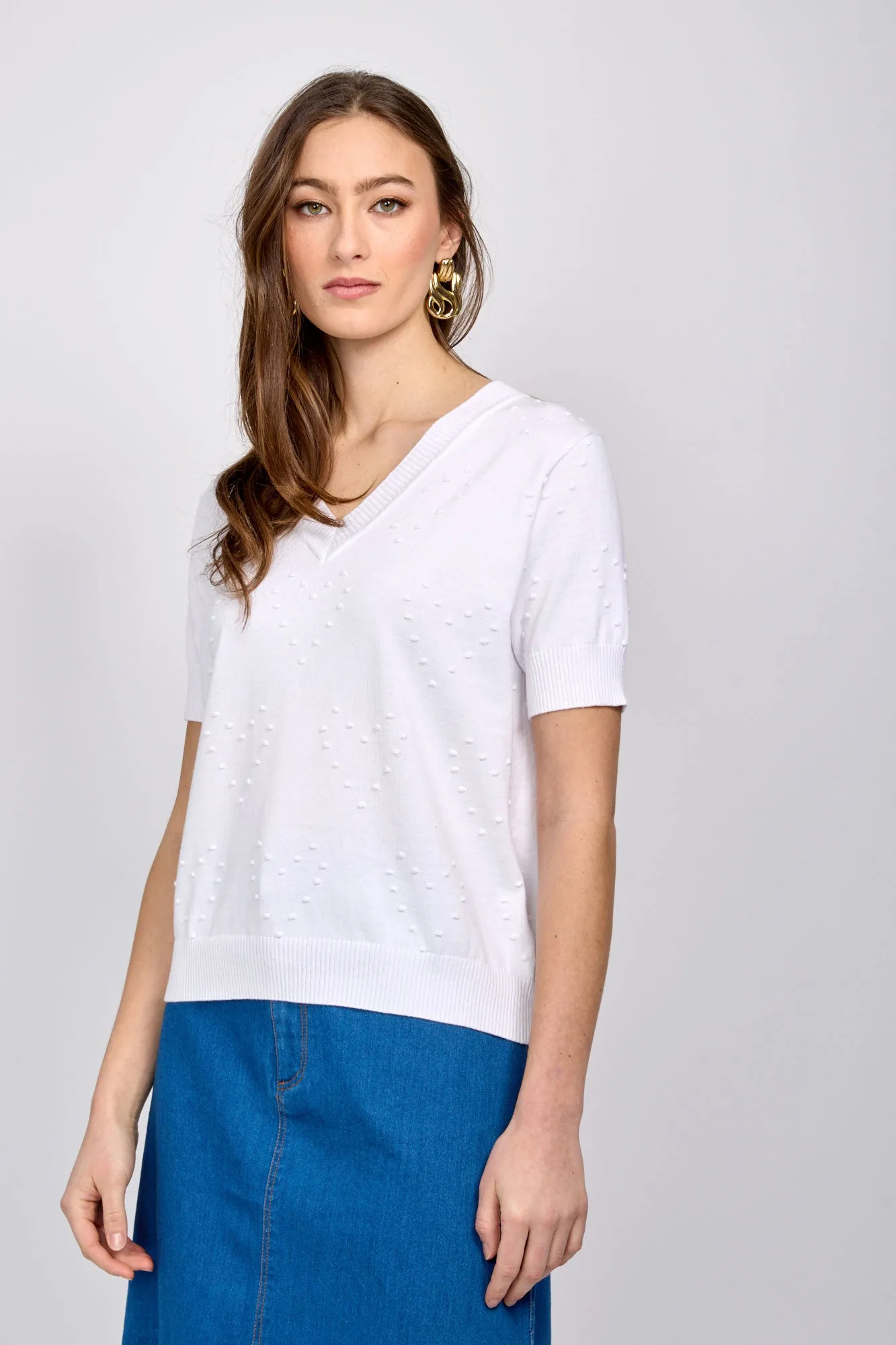 EMPROVED Elbow Sleeve Cotton Sweater in White