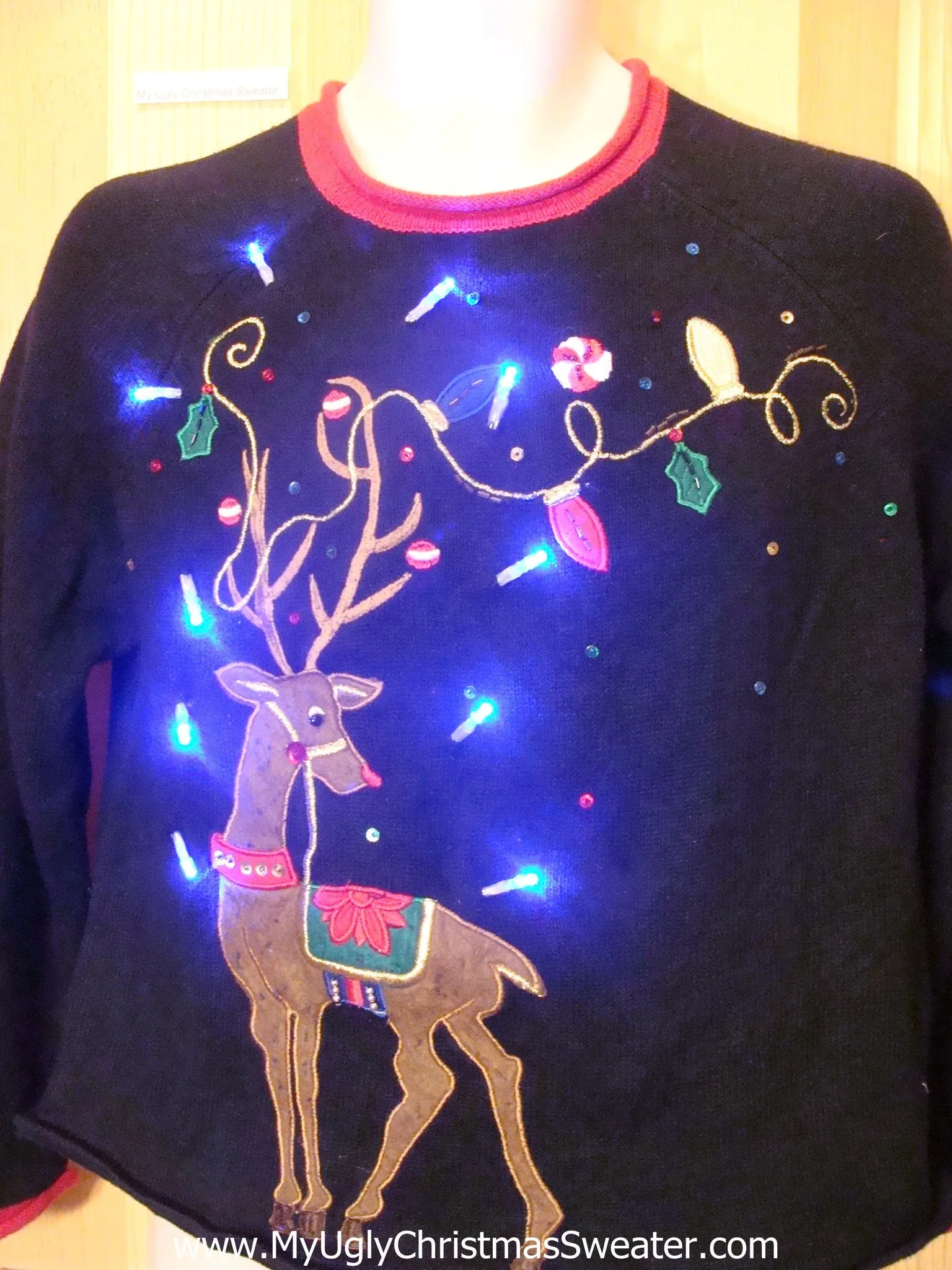 Festive Reindeer Pullover Tacky Light Up Christmas Sweater