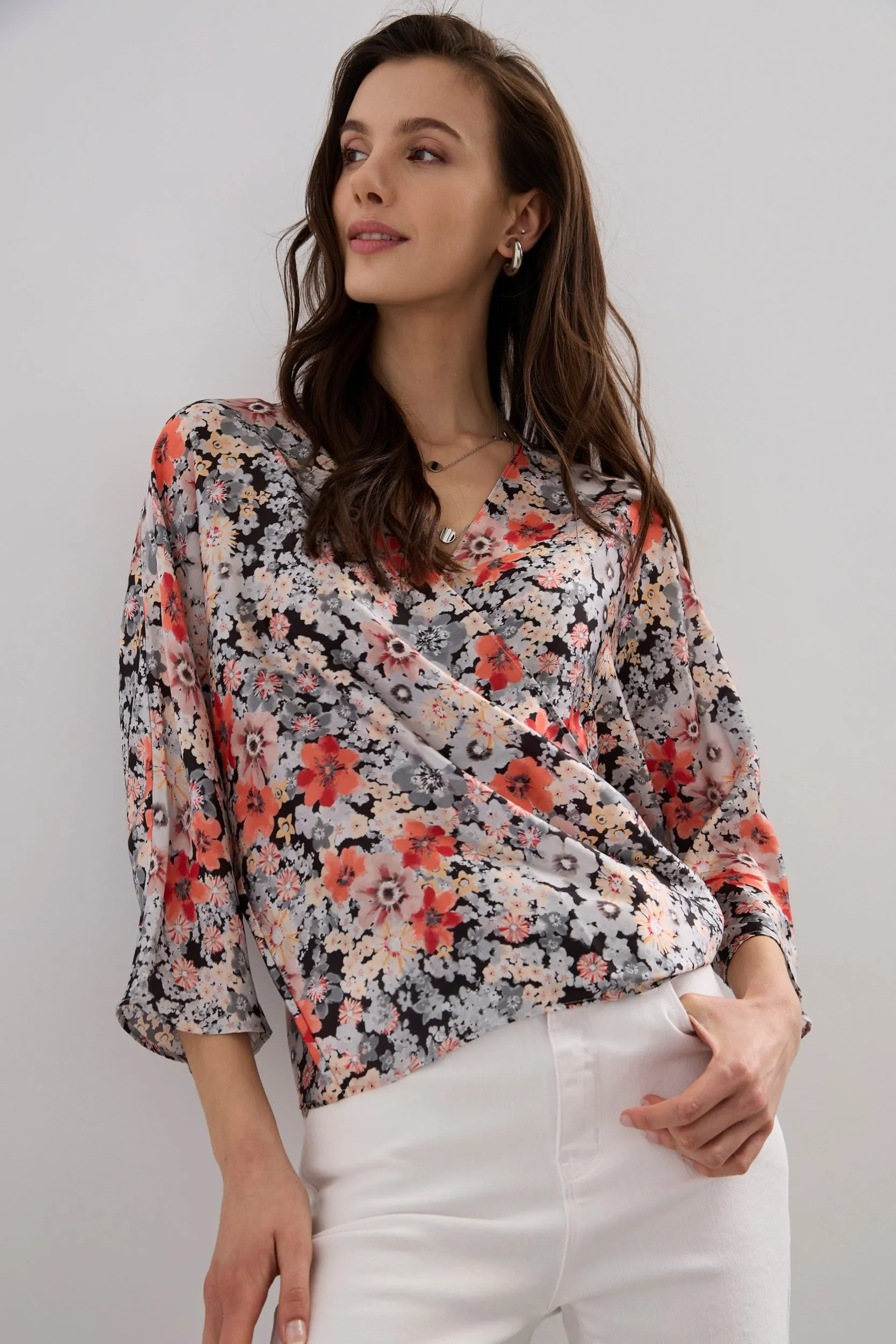 Floral print wrap blouse