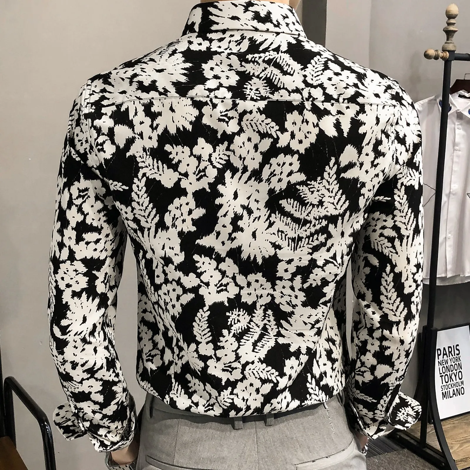 Full Mono Floral Printed Long-Sleeved Shirts