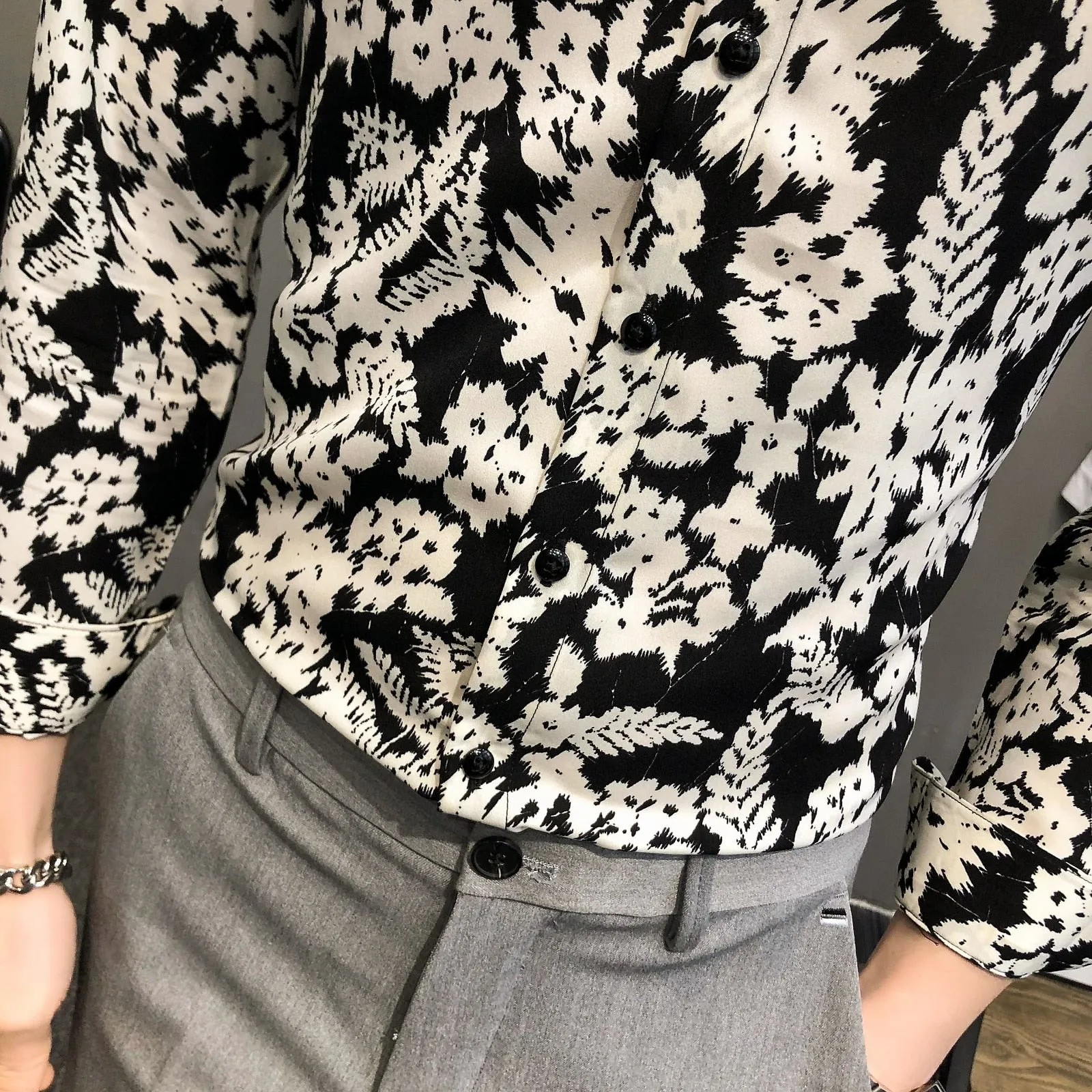 Full Mono Floral Printed Long-Sleeved Shirts