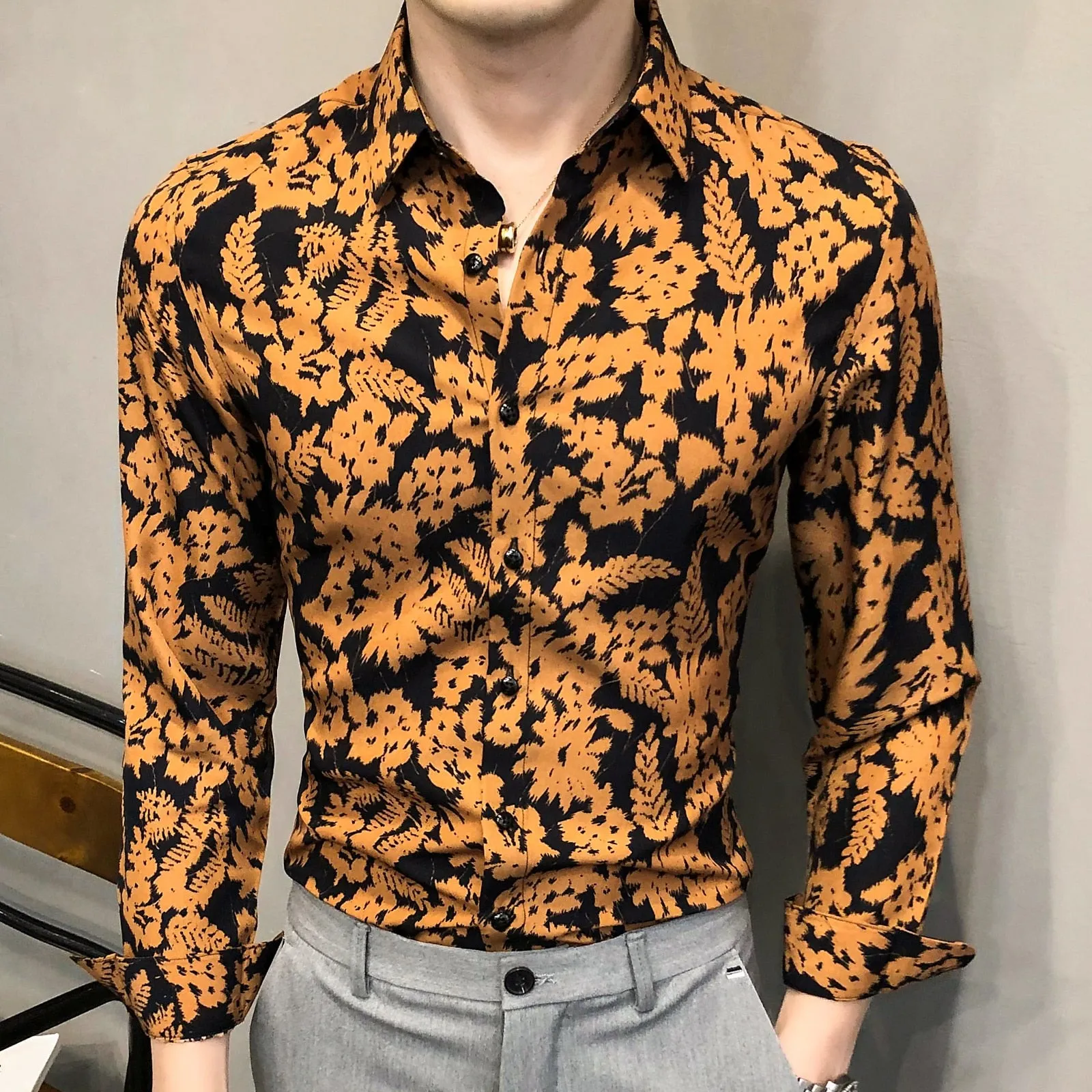 Full Mono Floral Printed Long-Sleeved Shirts