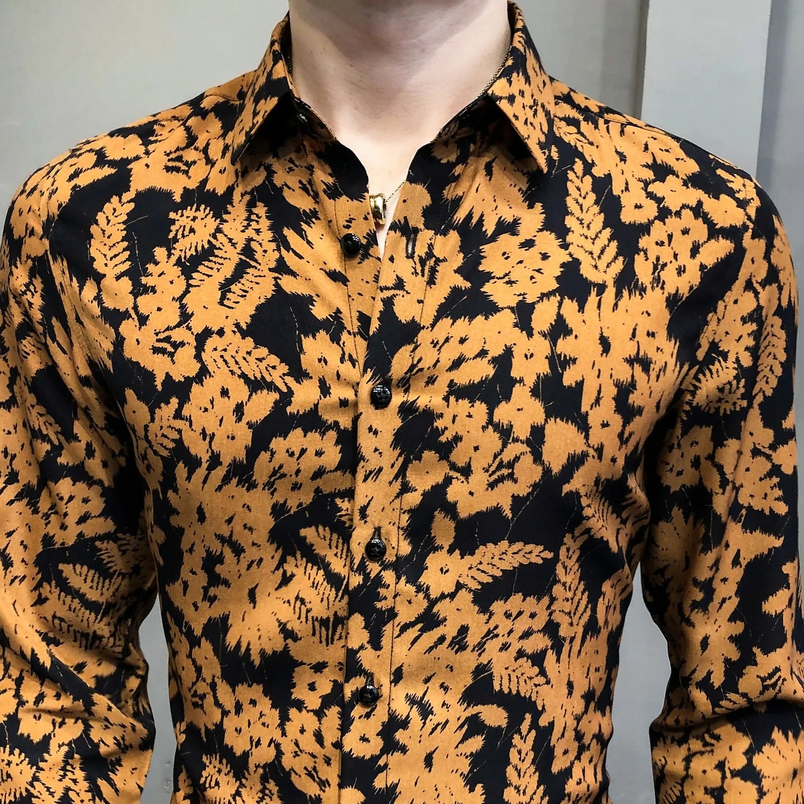 Full Mono Floral Printed Long-Sleeved Shirts