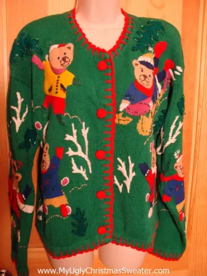 Green 80s Bears Christmas Sweater