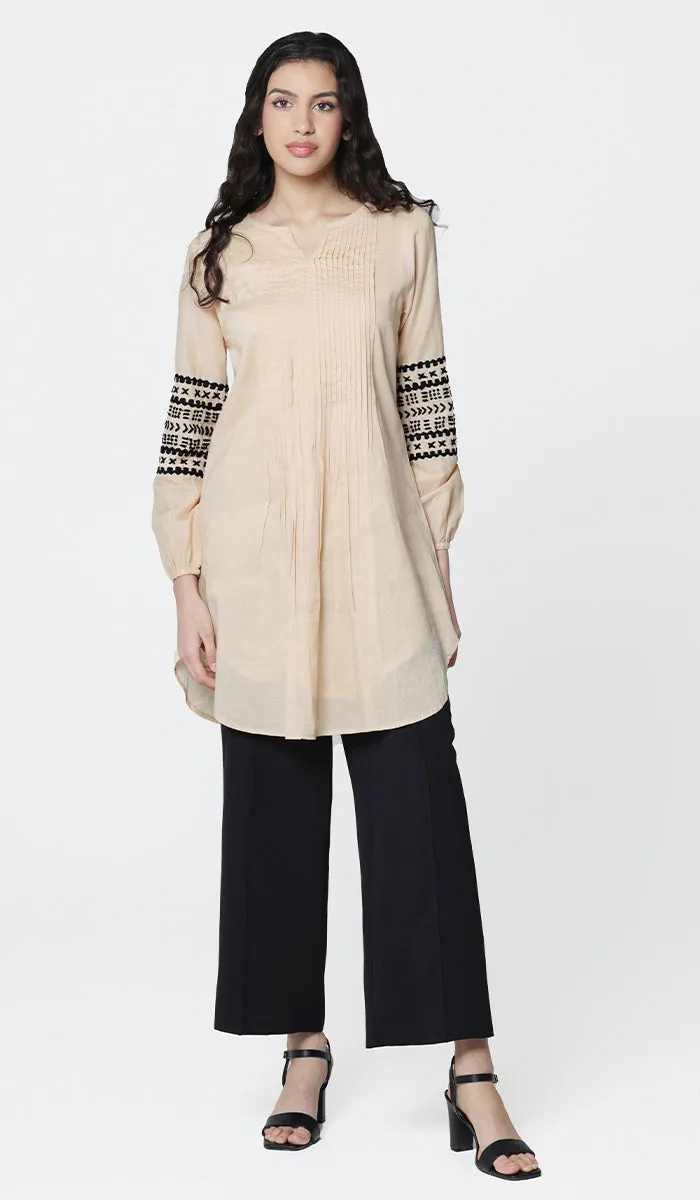 Hadiza Embroidered Cotton Modest Tunic - Apricot