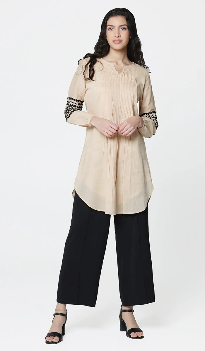 Hadiza Embroidered Cotton Modest Tunic - Apricot