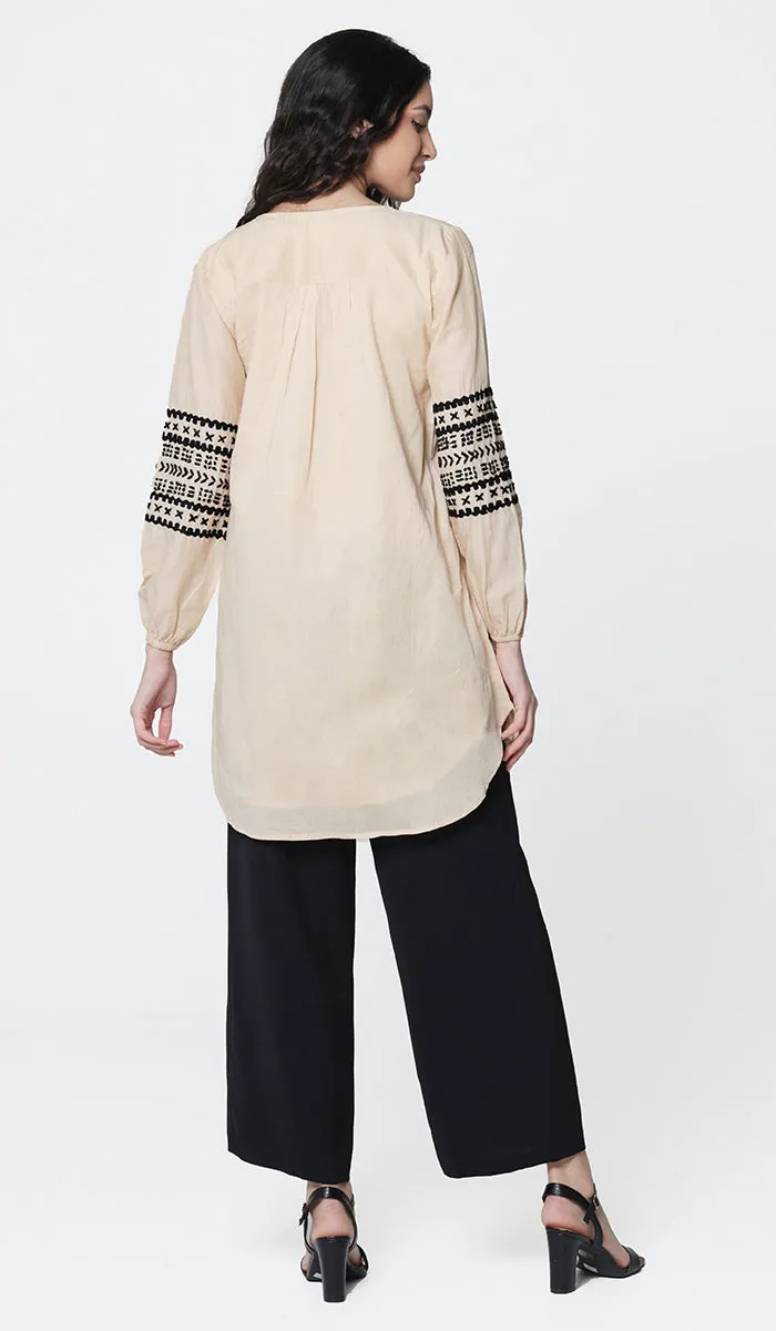 Hadiza Embroidered Cotton Modest Tunic - Apricot