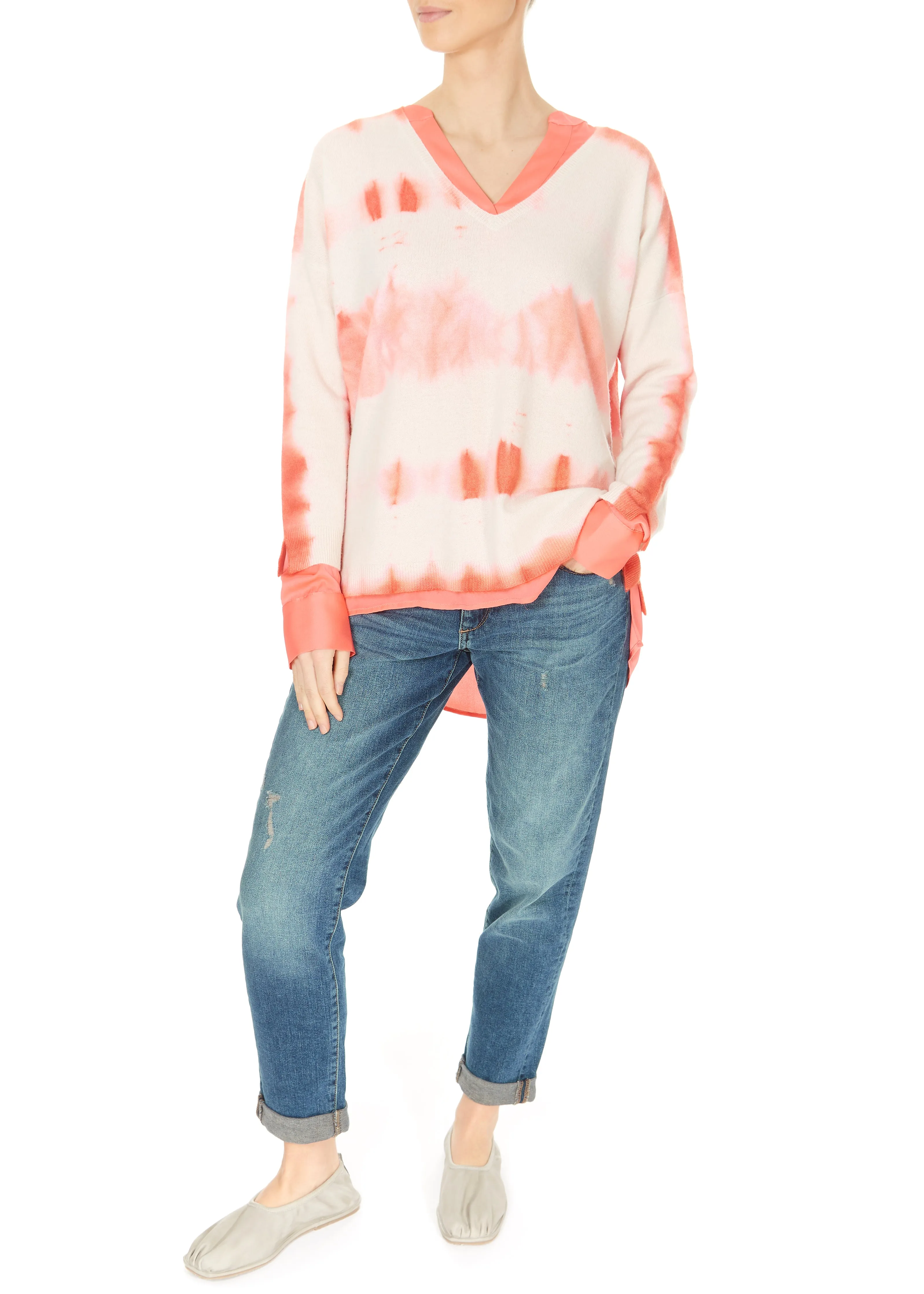 Jessimara Knitwear Papaya Tie Dye Cashmere V-Neck