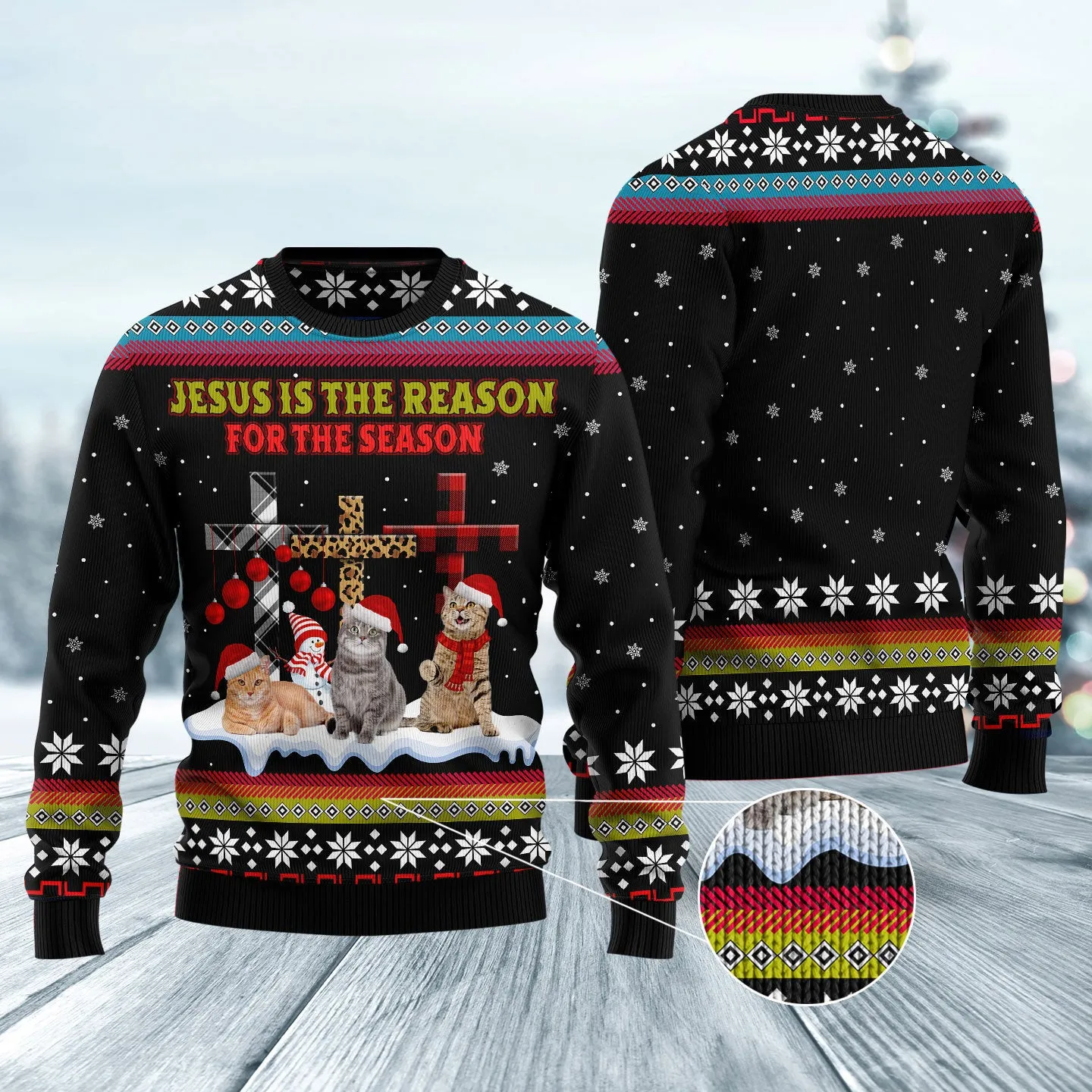 Jesus Is The Reason For The Season Cat Ugly Christmas Sweater - Christmas Gift For Friends - Jesus Christ Sweater - Christian Shirts Gifts Idea