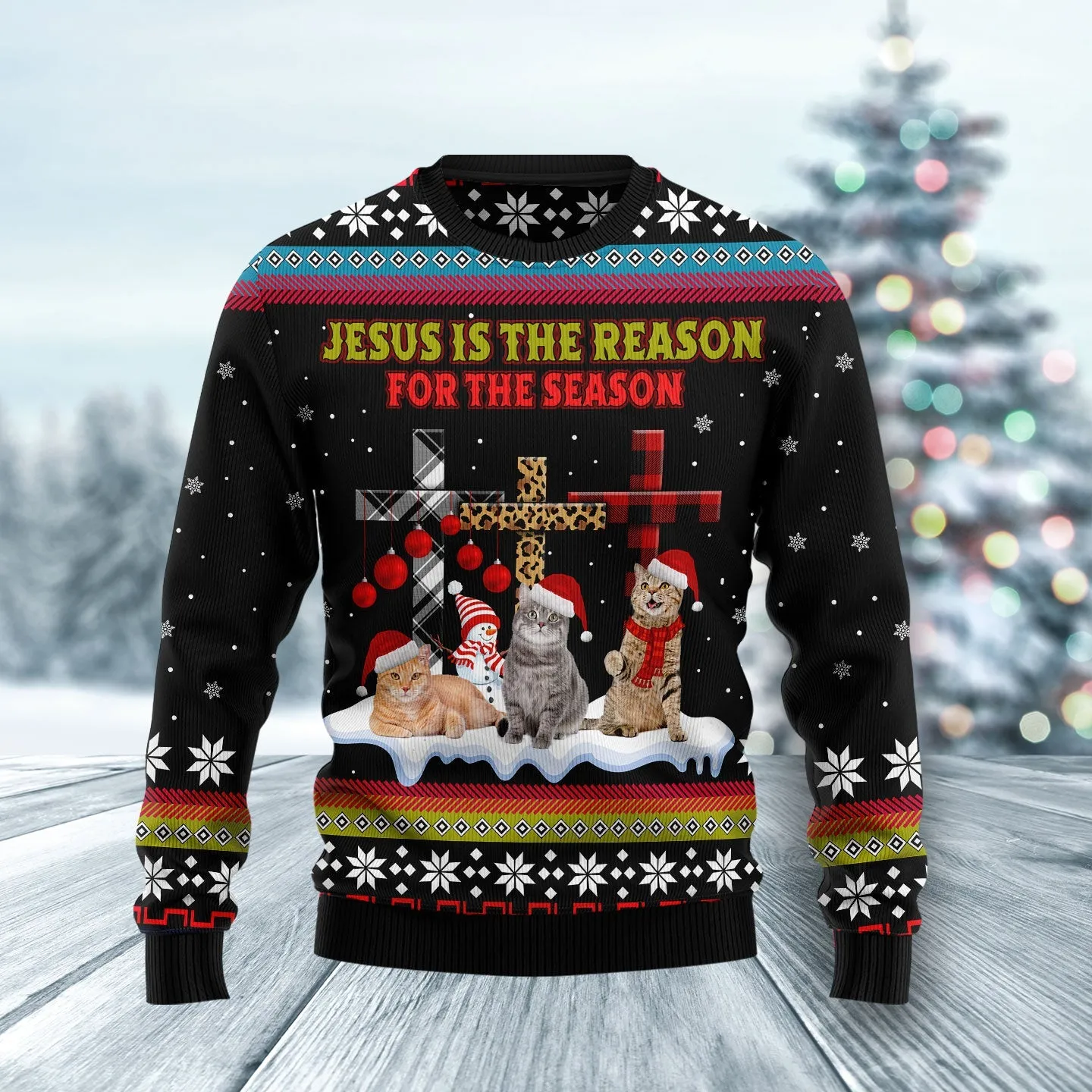 Jesus Is The Reason For The Season Cat Ugly Christmas Sweater - Christmas Gift For Friends - Jesus Christ Sweater - Christian Shirts Gifts Idea