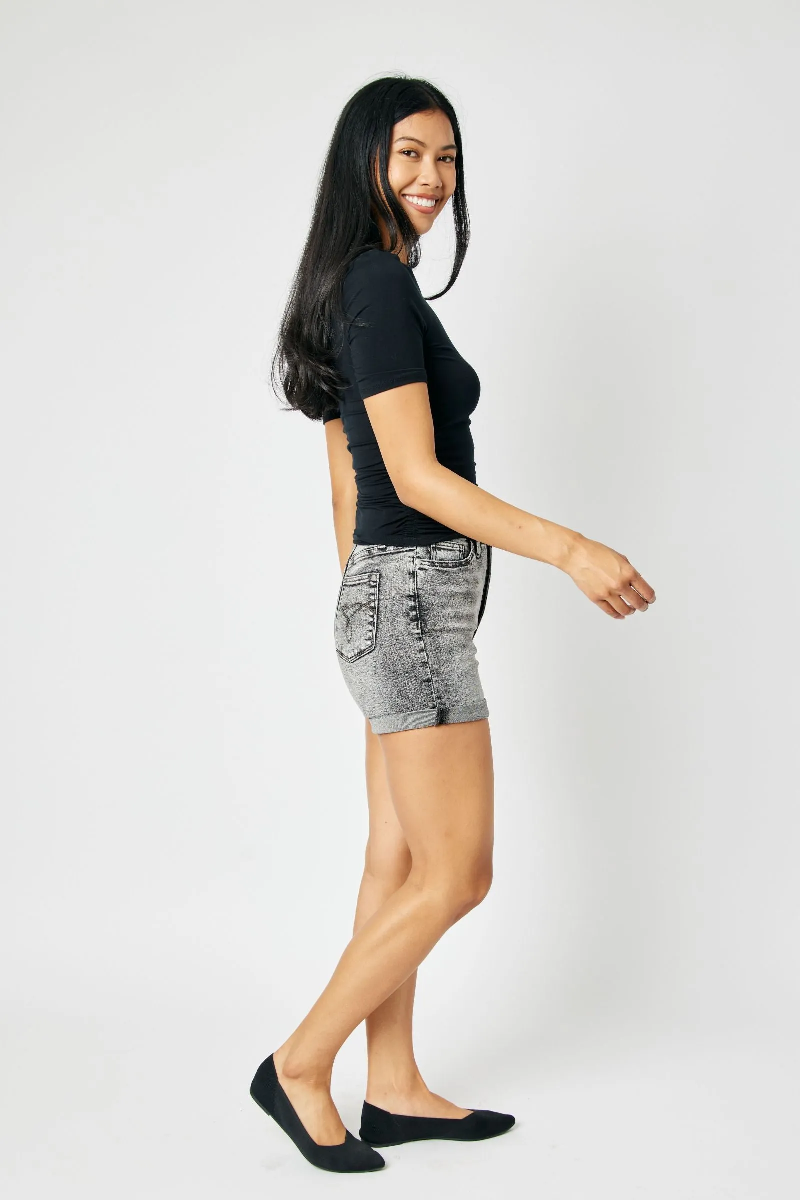 Judy Blue High Waist Button Fly Cuffed Shorts