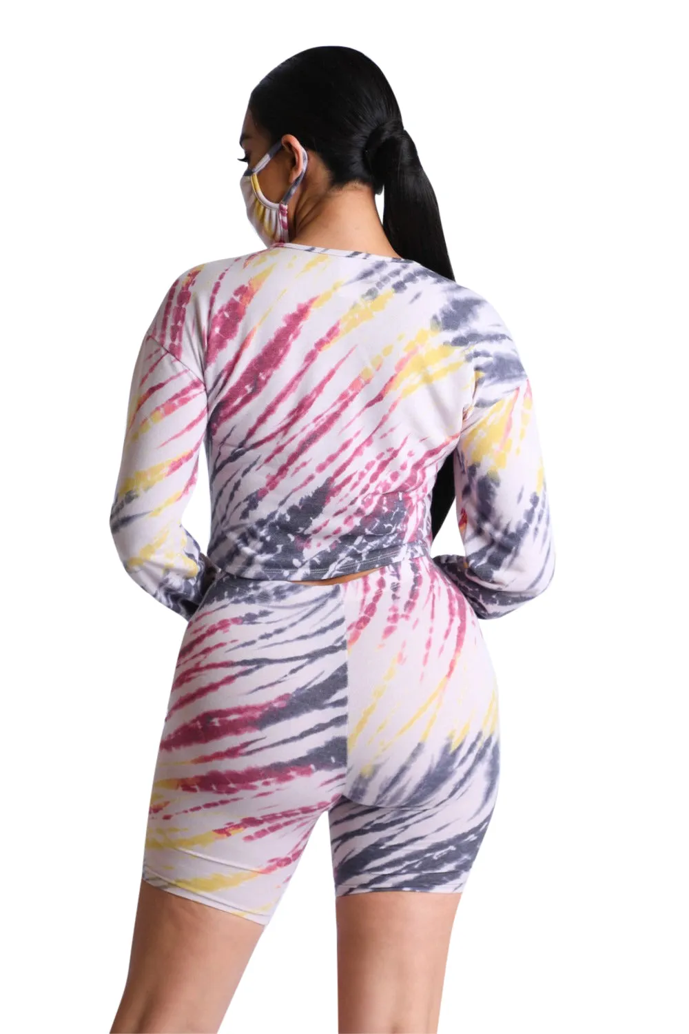 K TOO Women's Ruched Detailed Tie Dye Terry Top