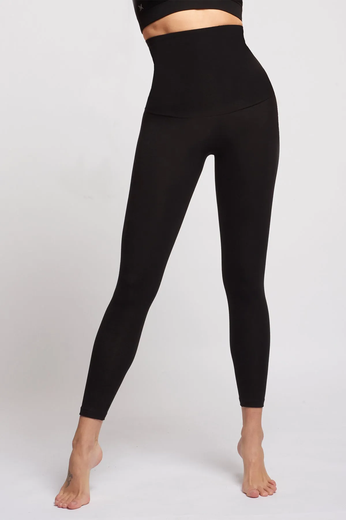 Lightweight Strong Compression Leggings with High Waisted Tummy Control Black