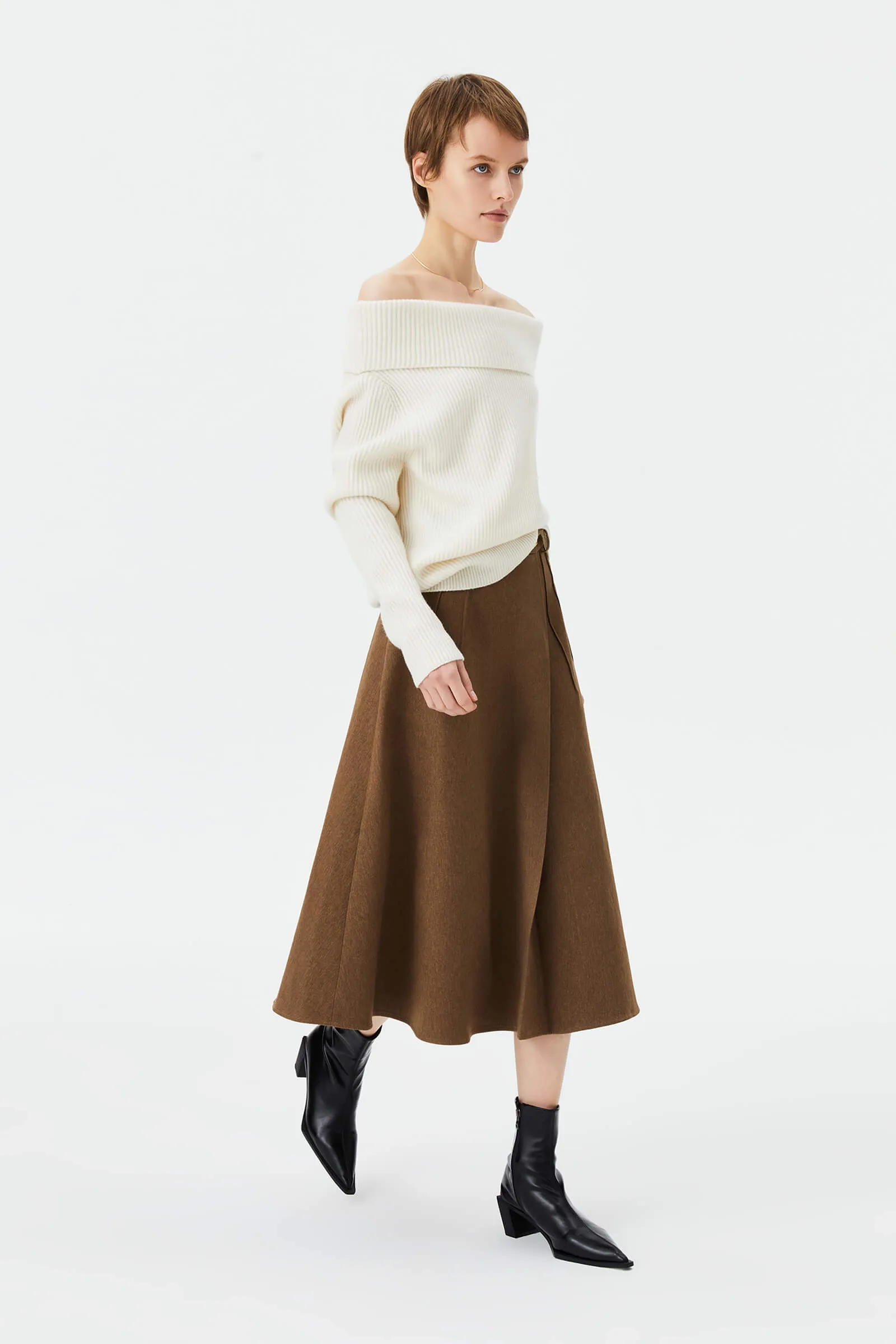 LILY Full Wool One-Shoulder Sweater