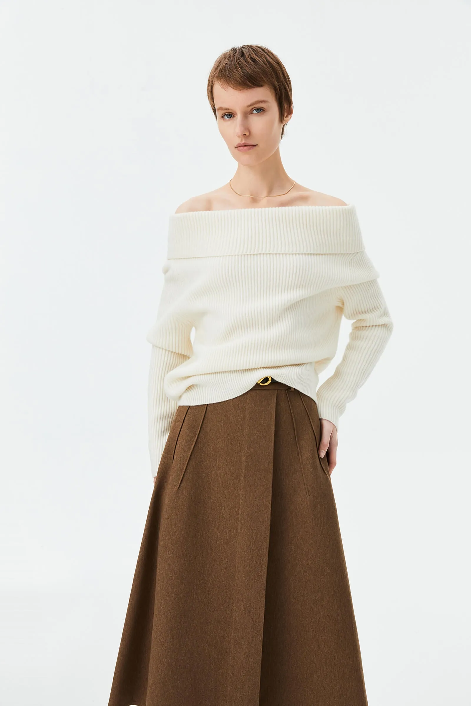 LILY Full Wool One-Shoulder Sweater