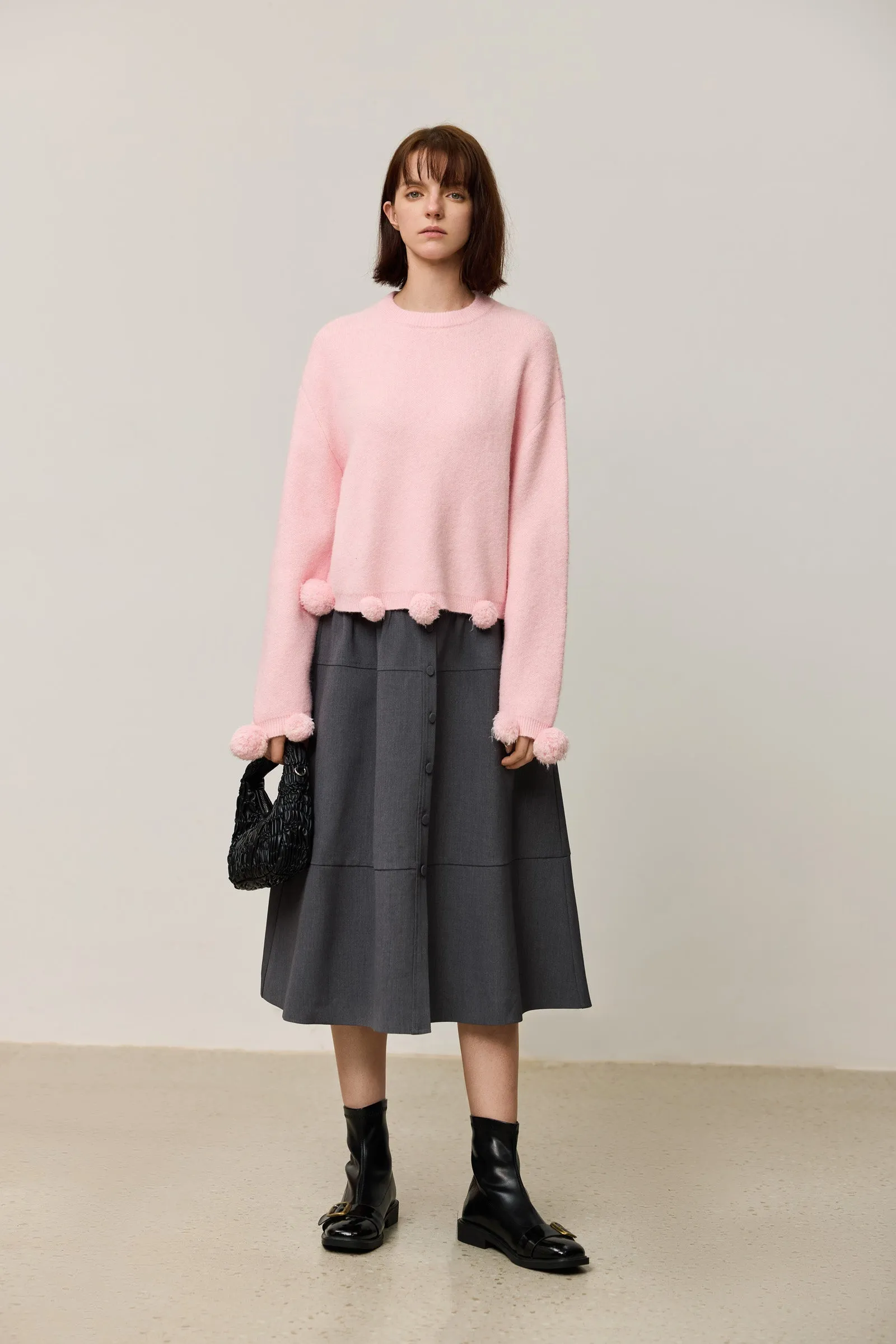 LILY Soft Drop Shoulder Pom-Pom Sweater