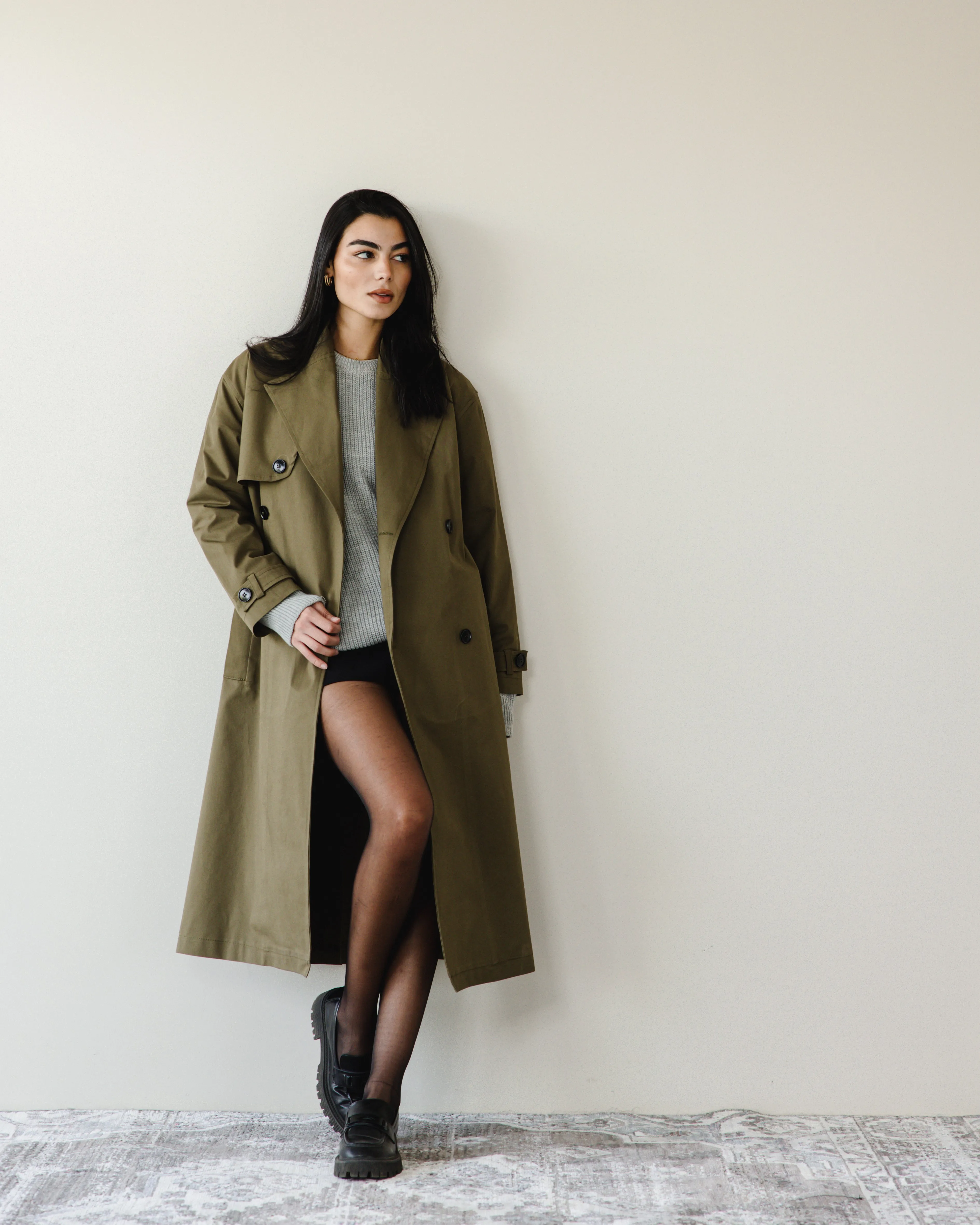 LONG TRENCH COAT WITH BELT KHAKI