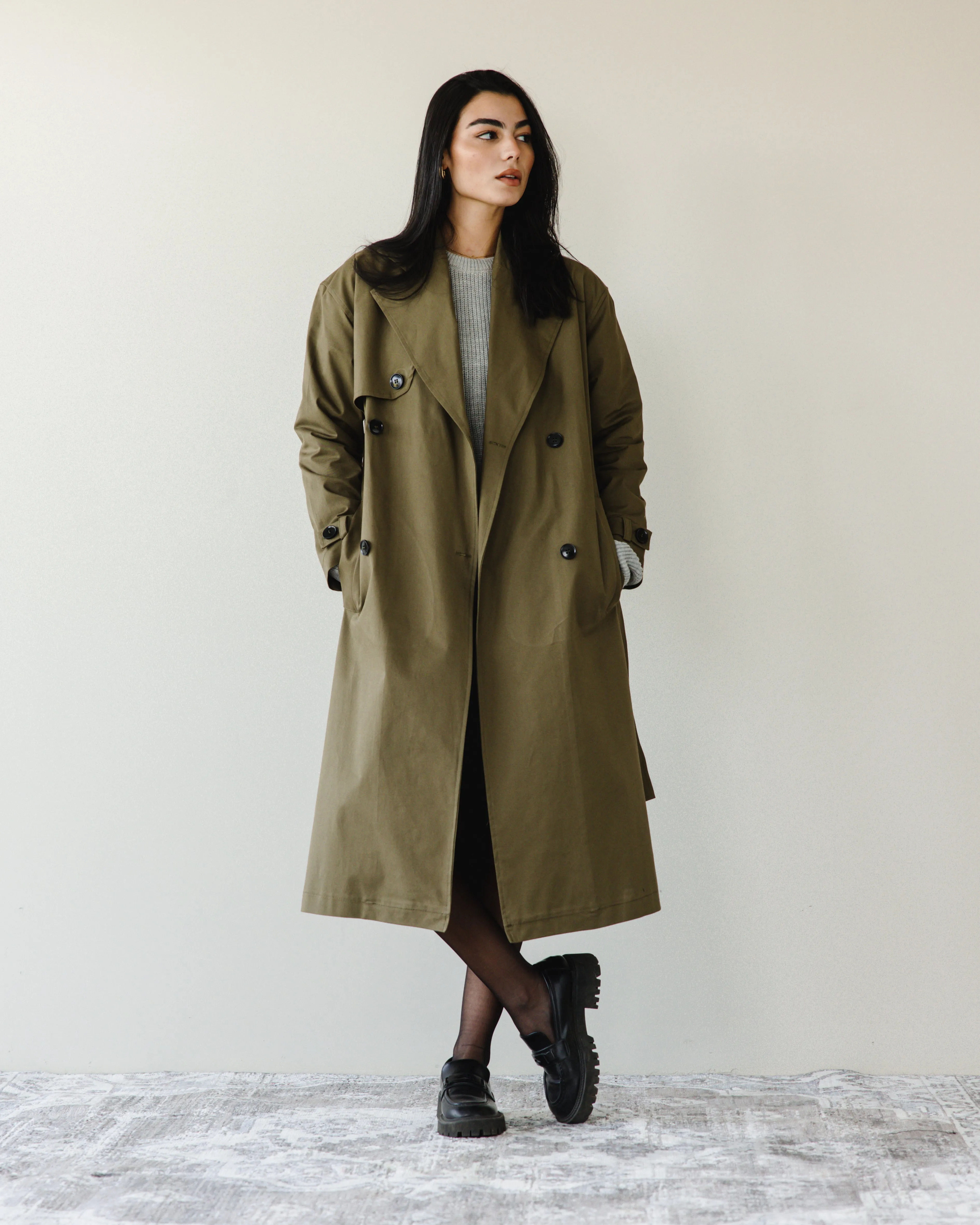 LONG TRENCH COAT WITH BELT KHAKI