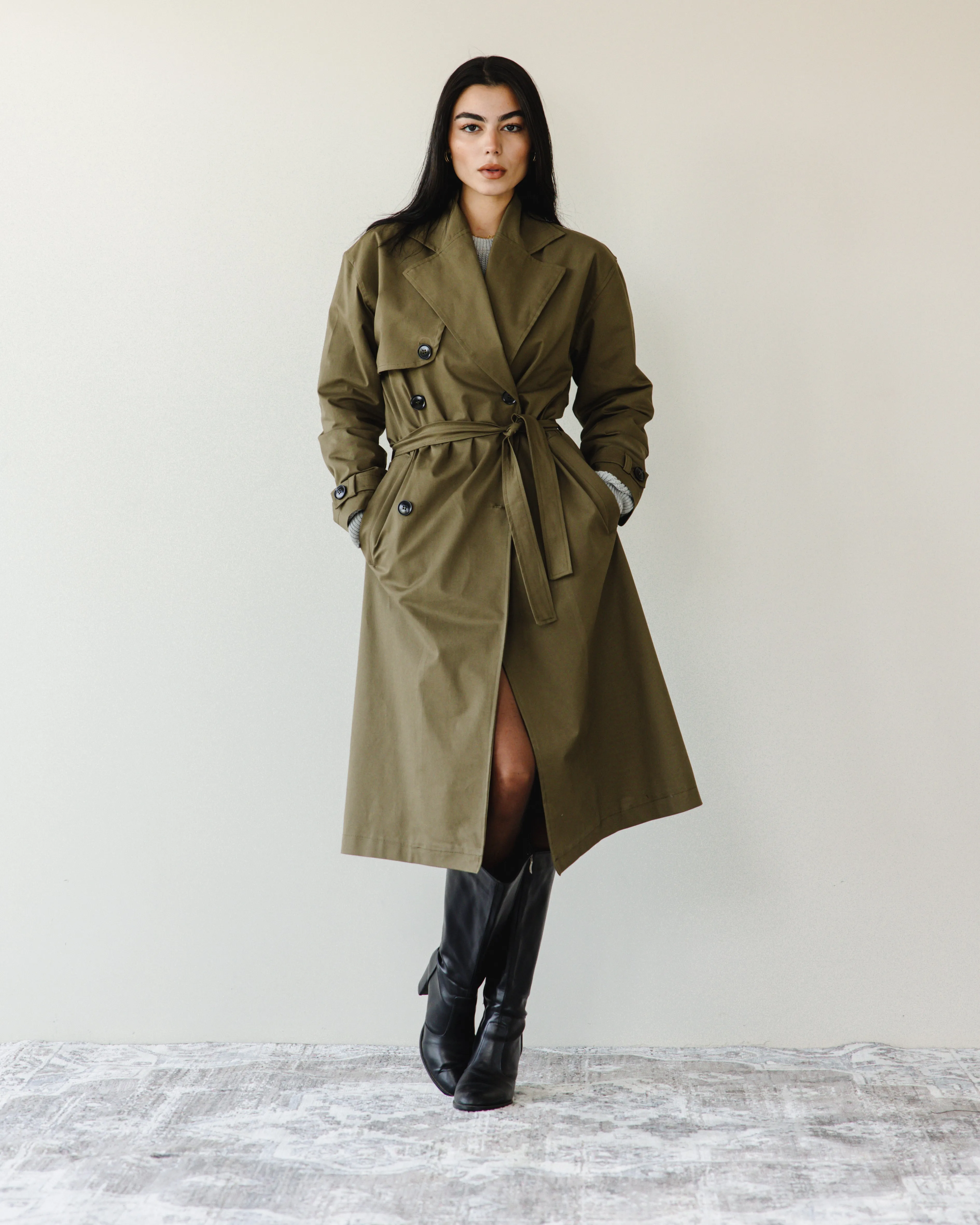 LONG TRENCH COAT WITH BELT KHAKI