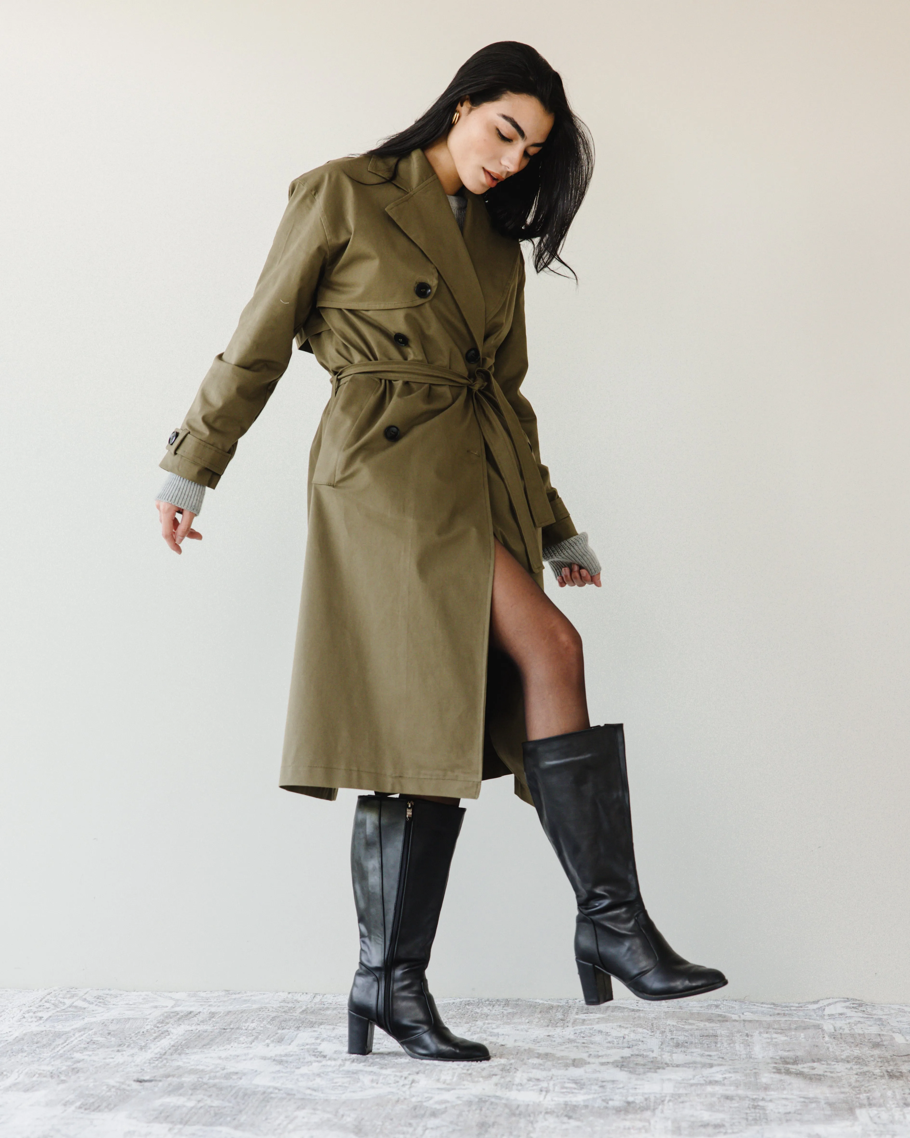 LONG TRENCH COAT WITH BELT KHAKI