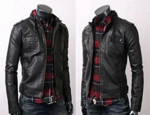 Mens Strap Pocket Slim Fit Stylish Sheepskin Leather Jacket