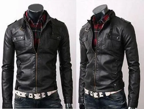 Mens Strap Pocket Slim Fit Stylish Sheepskin Leather Jacket