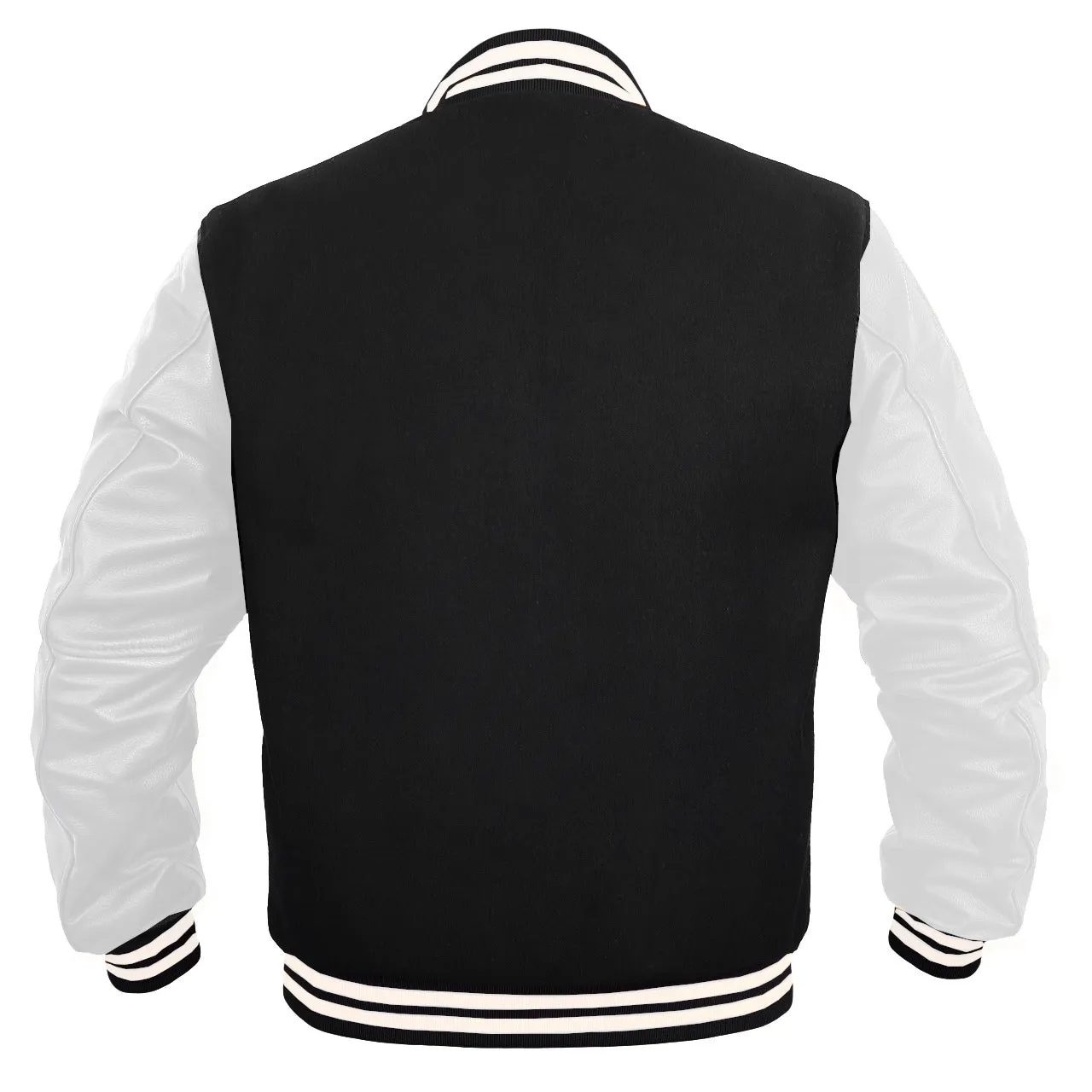 Men’s Varsity Jacket Genuine Leather Sleeve and Wool Body Black/White