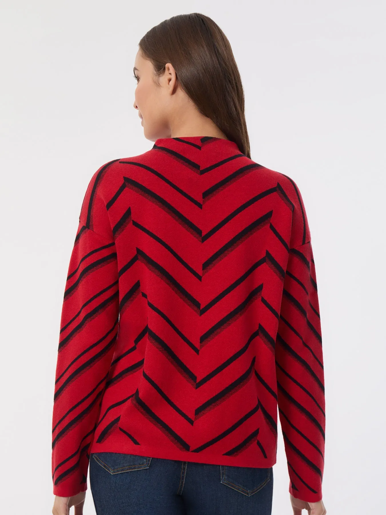 Mock Neck Chevron Jacquard Sweater