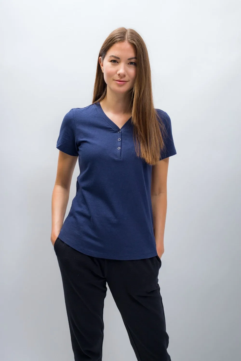 Natalie | Women's Anti-Stain Linen Cotton Blend Henley Top