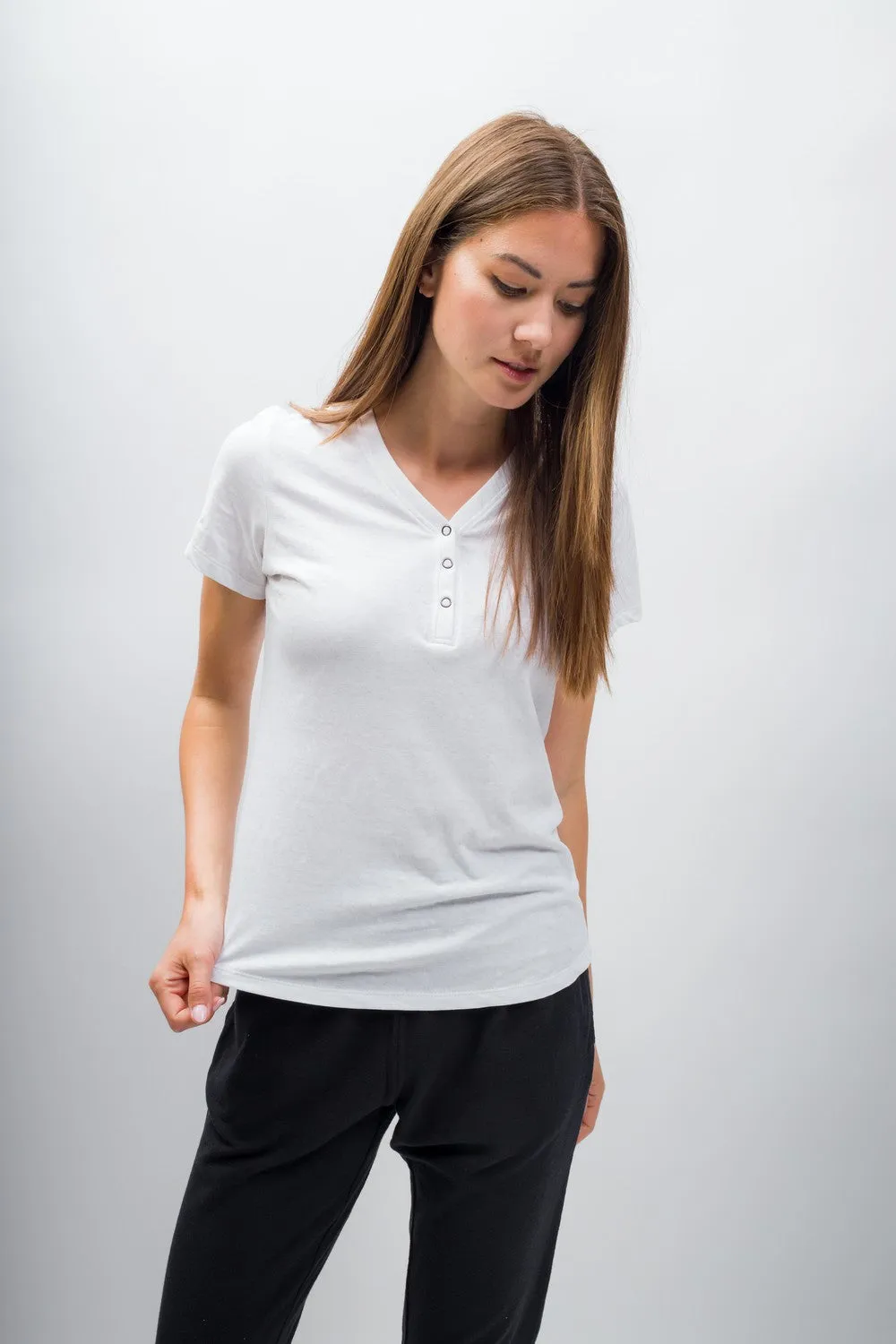 Natalie | Women's Anti-Stain Linen Cotton Blend Henley Top