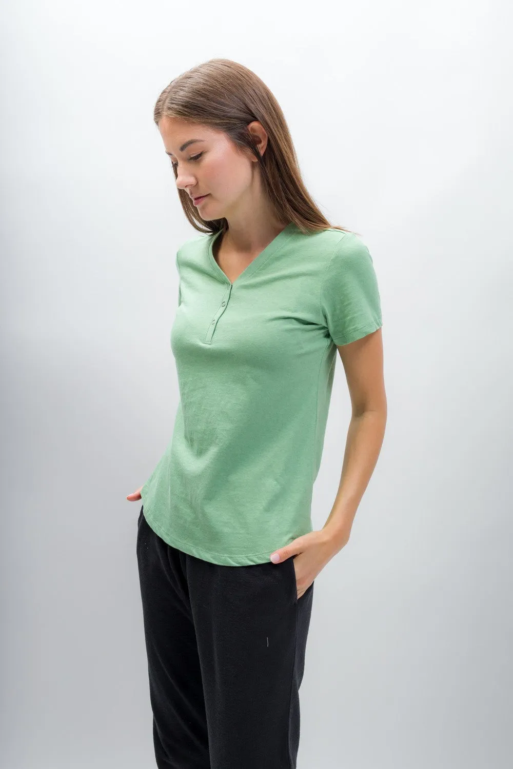 Natalie | Women's Anti-Stain Linen Cotton Blend Henley Top