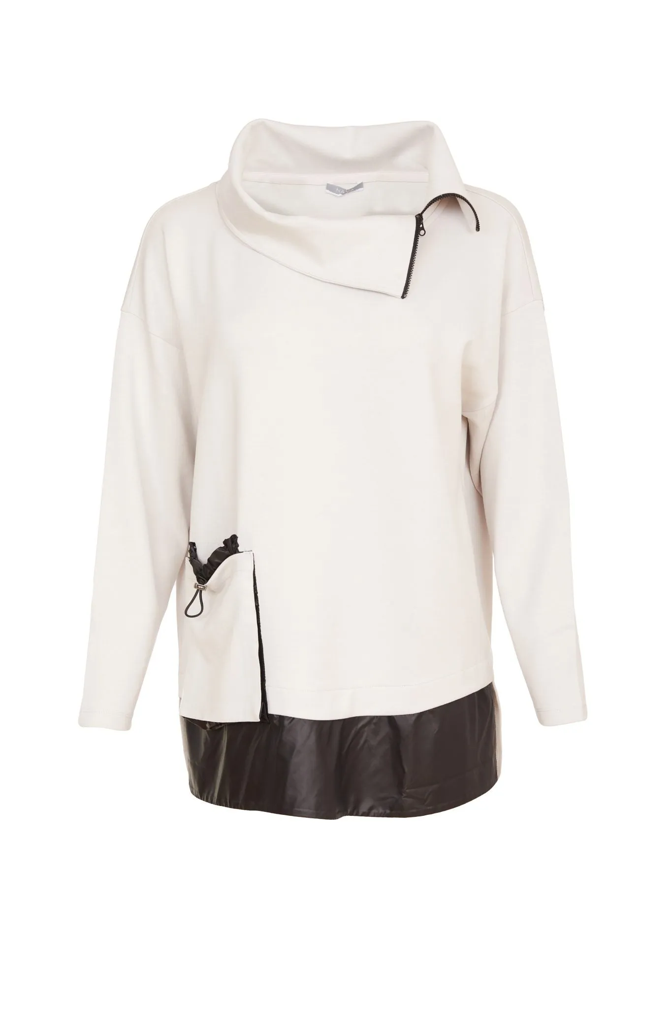 Naya Zip neck sweatshirt with contrast pocket and panel. Sand or Forest  Naw24158