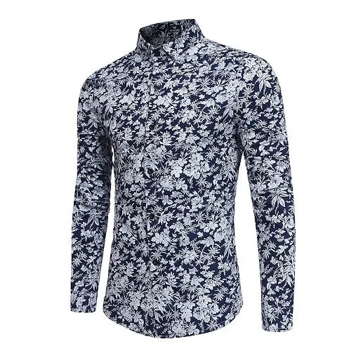 New Men'S 3D Printed Floral Long Sleeve Casual Shirt