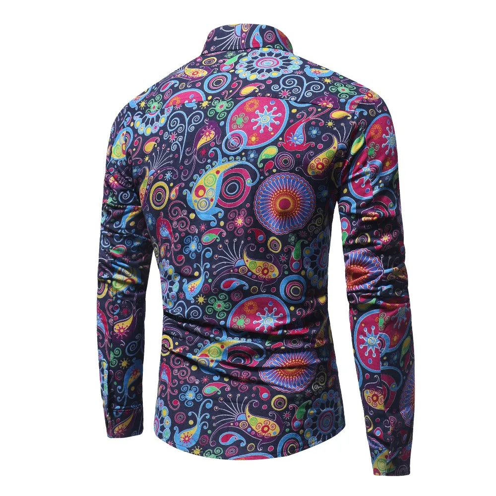 New Men'S 3D Printed Floral Long Sleeve Casual Shirt