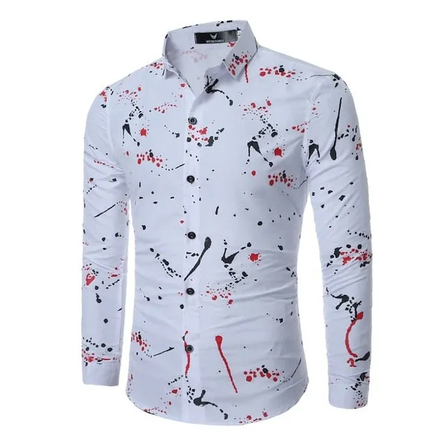 New Men'S 3D Printed Floral Long Sleeve Casual Shirt