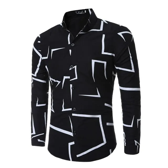 New Men'S 3D Printed Floral Long Sleeve Casual Shirt