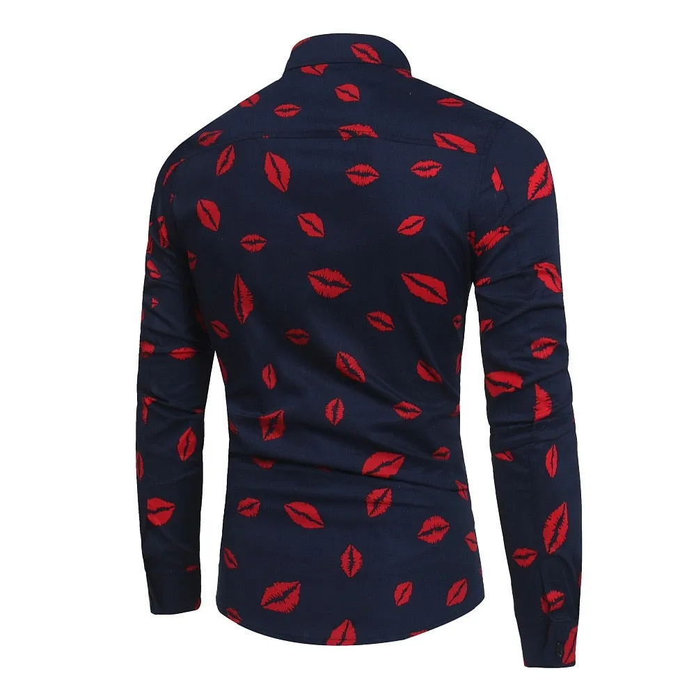 New Men'S 3D Printed Floral Long Sleeve Casual Shirt