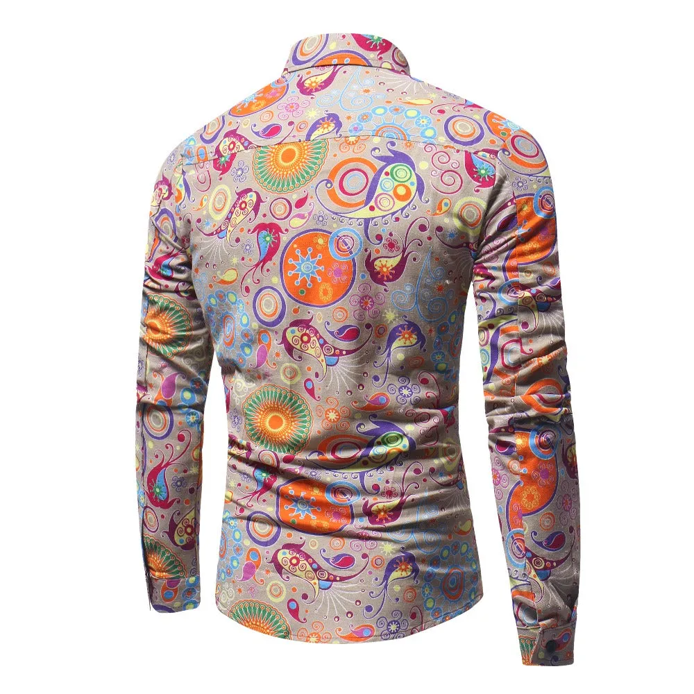 New Men'S 3D Printed Floral Long Sleeve Casual Shirt