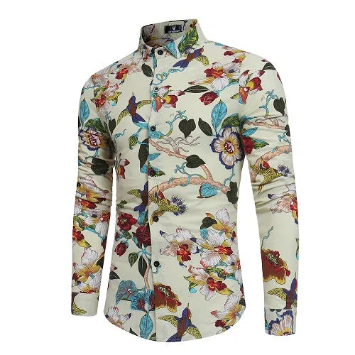 New Men'S 3D Printed Floral Long Sleeve Casual Shirt