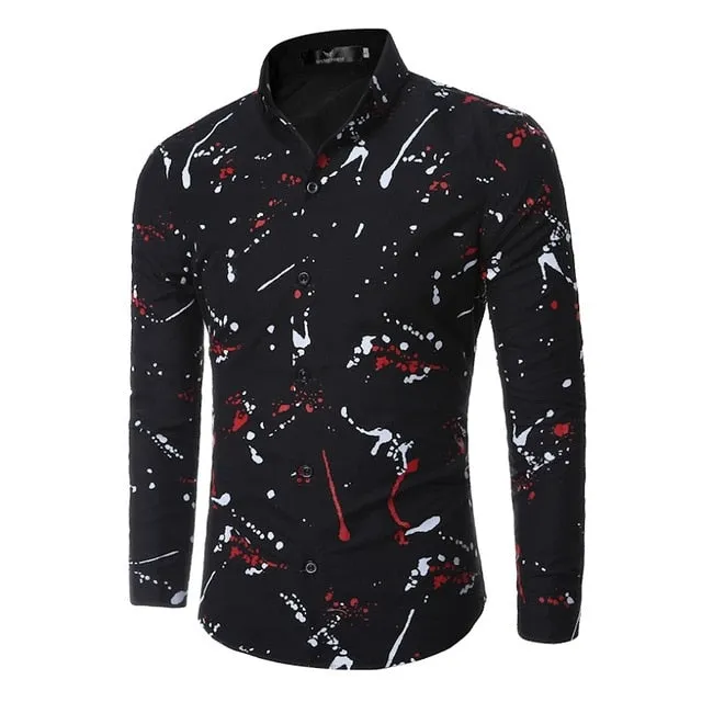 New Men'S 3D Printed Floral Long Sleeve Casual Shirt