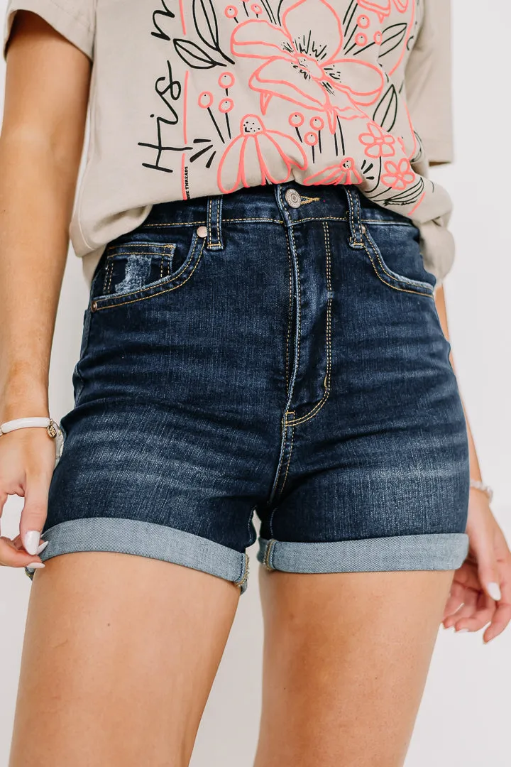 On A Roll High Waisted Shorts | Dark Wash