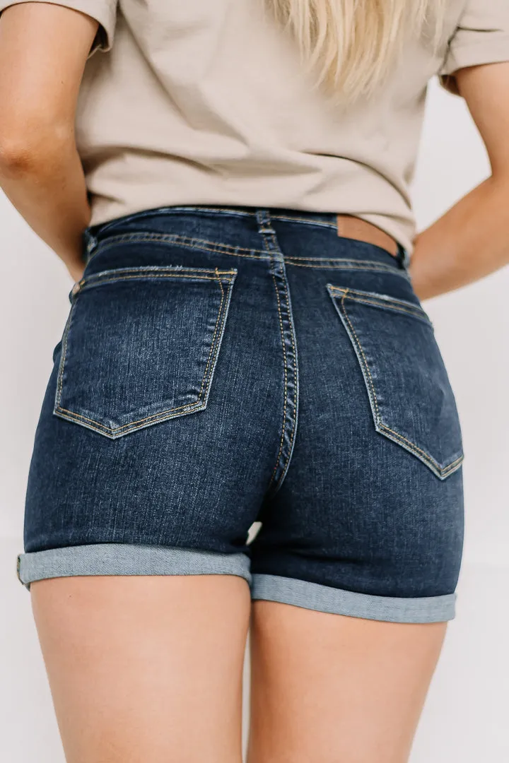 On A Roll High Waisted Shorts | Dark Wash