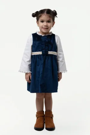 One Friday Baby Girls Navy Blue Round Neck Dress With Top