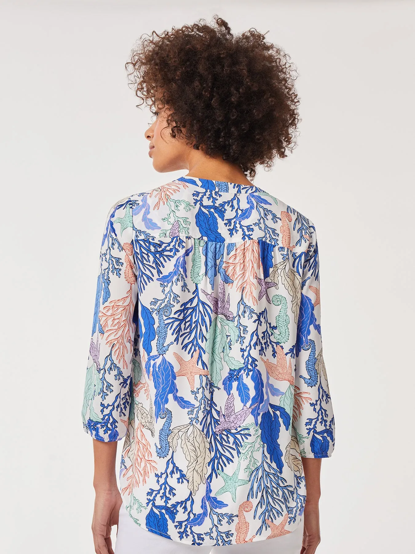 Plus Size Printed V-Neck Pleated Kelly Blouse