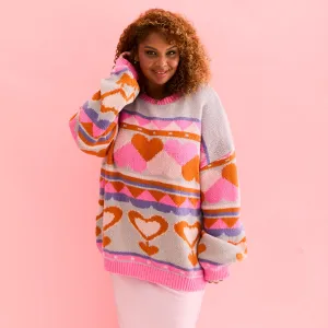 Poppy Heart Intarsia Balloon Sleeve Oversized Jumper - Blue