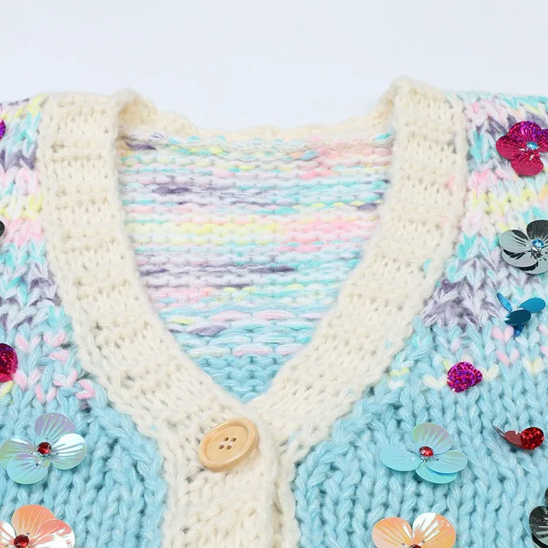 Pre Order:  Knitted Sequined Flower Cardigan Sweater